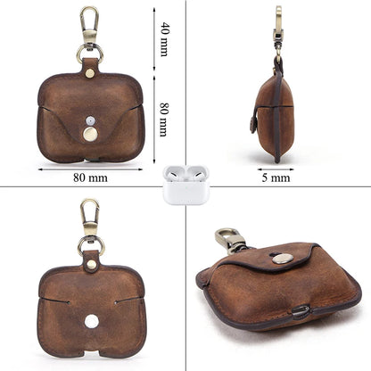 Luxury Genuine Leather Case For Apple Airpods Pro  Airpods 2 / 1 Wireless Earphone Cases funda Airpod Cover with Key Chain Hook