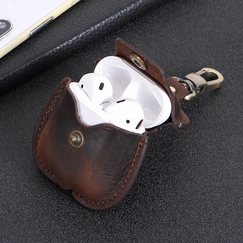 Luxury Genuine Leather Case For Apple Airpods Pro  Airpods 2 / 1 Wireless Earphone Cases funda Airpod Cover with Key Chain Hook
