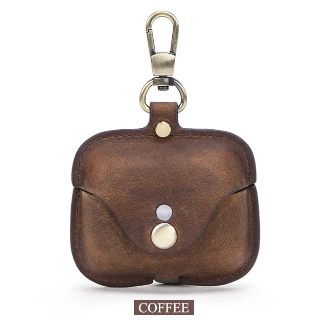 Luxury Genuine Leather Case For Apple Airpods Pro  Airpods 2 / 1 Wireless Earphone Cases funda Airpod Cover with Key Chain Hook