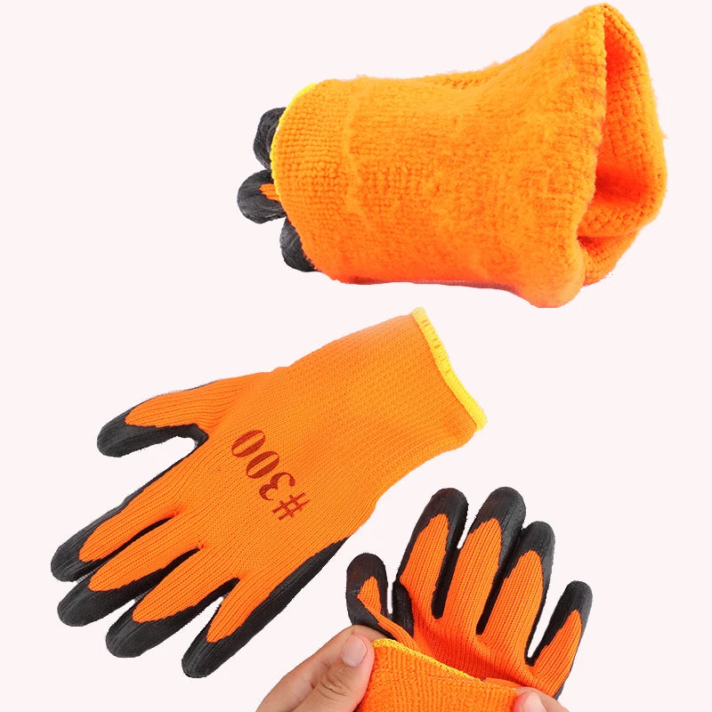1Pair Winter Waterproof Work Safety Thermal Gloves Anti-Slip Grip Rubber Garden Gloves For Worker Builder Hands Protection