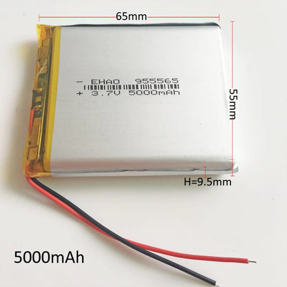 3.7V 5000mAh Polymer Lithium LiPo Rechargeable Battery 955565 For GPS PSP DVD PAD E-book Tablet PC Laptop Power Bank Video Game