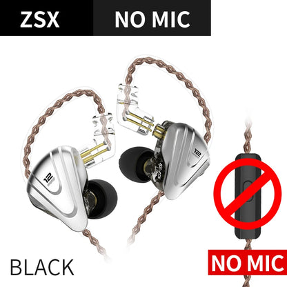 KZ ZSX 1DD 5BA Hybrid 12 drivers HIFI Bass Earbuds In-Ear Monitor Noise Cancelling Earphones Metal Headset KZ ZAX ZS10 PRO ASX