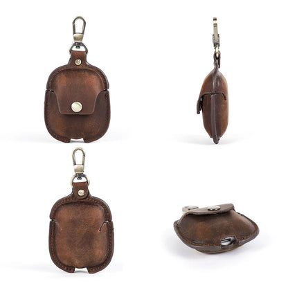 Luxury Genuine Leather Case For Apple Airpods Pro  Airpods 2 / 1 Wireless Earphone Cases funda Airpod Cover with Key Chain Hook