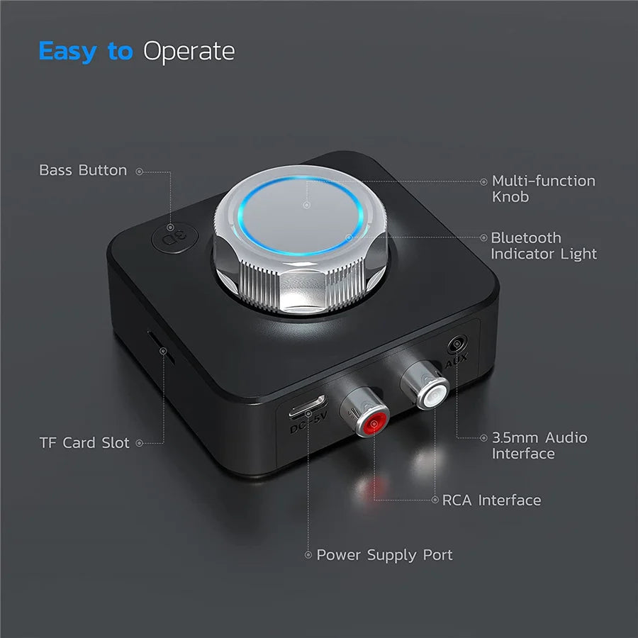 VAORLO 3D Bluetooth 5.0 Audio Receiver Surround Stereo Sound SD TF Card RCA 3.5mm AUX USB Wireless Adapter For CAR Kit Speaker