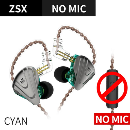 KZ ZSX 1DD 5BA Hybrid 12 drivers HIFI Bass Earbuds In-Ear Monitor Noise Cancelling Earphones Metal Headset KZ ZAX ZS10 PRO ASX