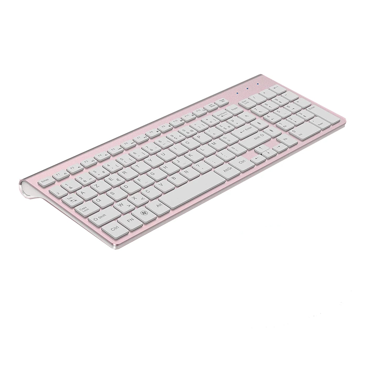 Wireless Keyboard (AZERTY) 2.4G USB Ultra-Thin Keyboard,Portable Silent Ergonomic French Keyboard for PC Laptop-Pink/Grey/Silver