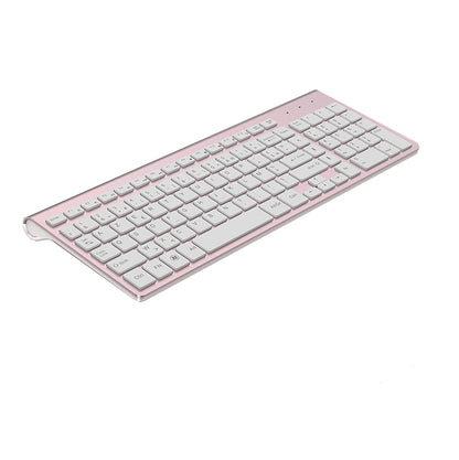 Wireless Keyboard (AZERTY) 2.4G USB Ultra-Thin Keyboard,Portable Silent Ergonomic French Keyboard for PC Laptop-Pink/Grey/Silver