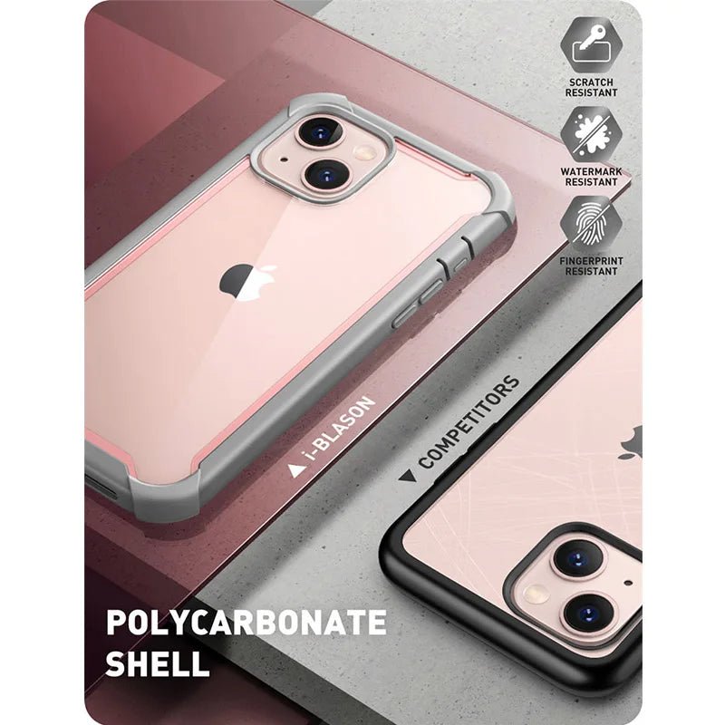 For iPhone 13 Case 6.1“ (2021 Release) I-BLASON Ares Full-Body Rugged Clear Bumper Cover with Built-in Screen Protector