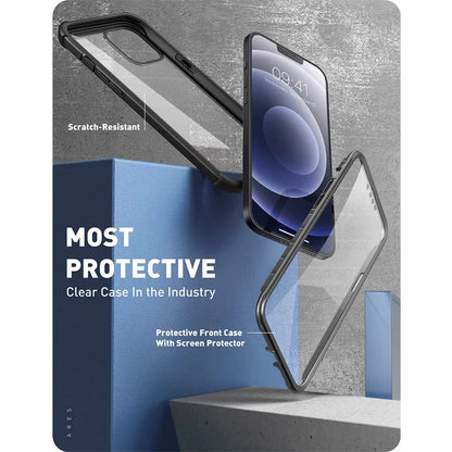For iPhone 13 Case 6.1“ (2021 Release) I-BLASON Ares Full-Body Rugged Clear Bumper Cover with Built-in Screen Protector
