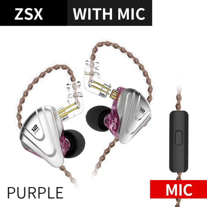 KZ ZSX 1DD 5BA Hybrid 12 drivers HIFI Bass Earbuds In-Ear Monitor Noise Cancelling Earphones Metal Headset KZ ZAX ZS10 PRO ASX