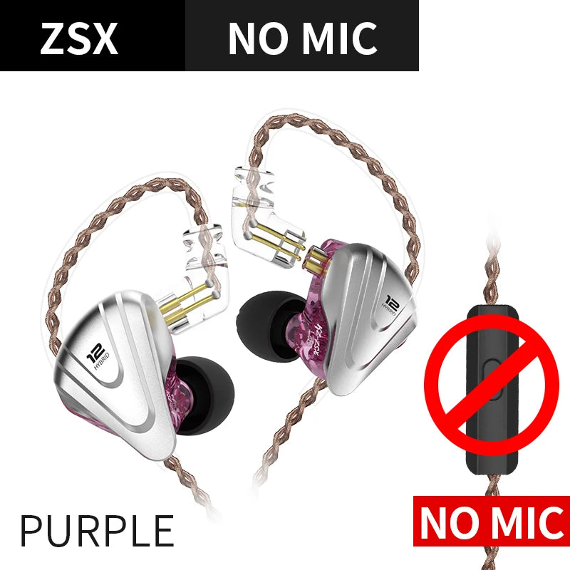 KZ ZSX 1DD 5BA Hybrid 12 drivers HIFI Bass Earbuds In-Ear Monitor Noise Cancelling Earphones Metal Headset KZ ZAX ZS10 PRO ASX