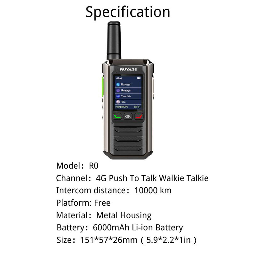 Ruyage R0 Two Way Radio Nationwide LTE Push-to-Talk Walkie Talkie