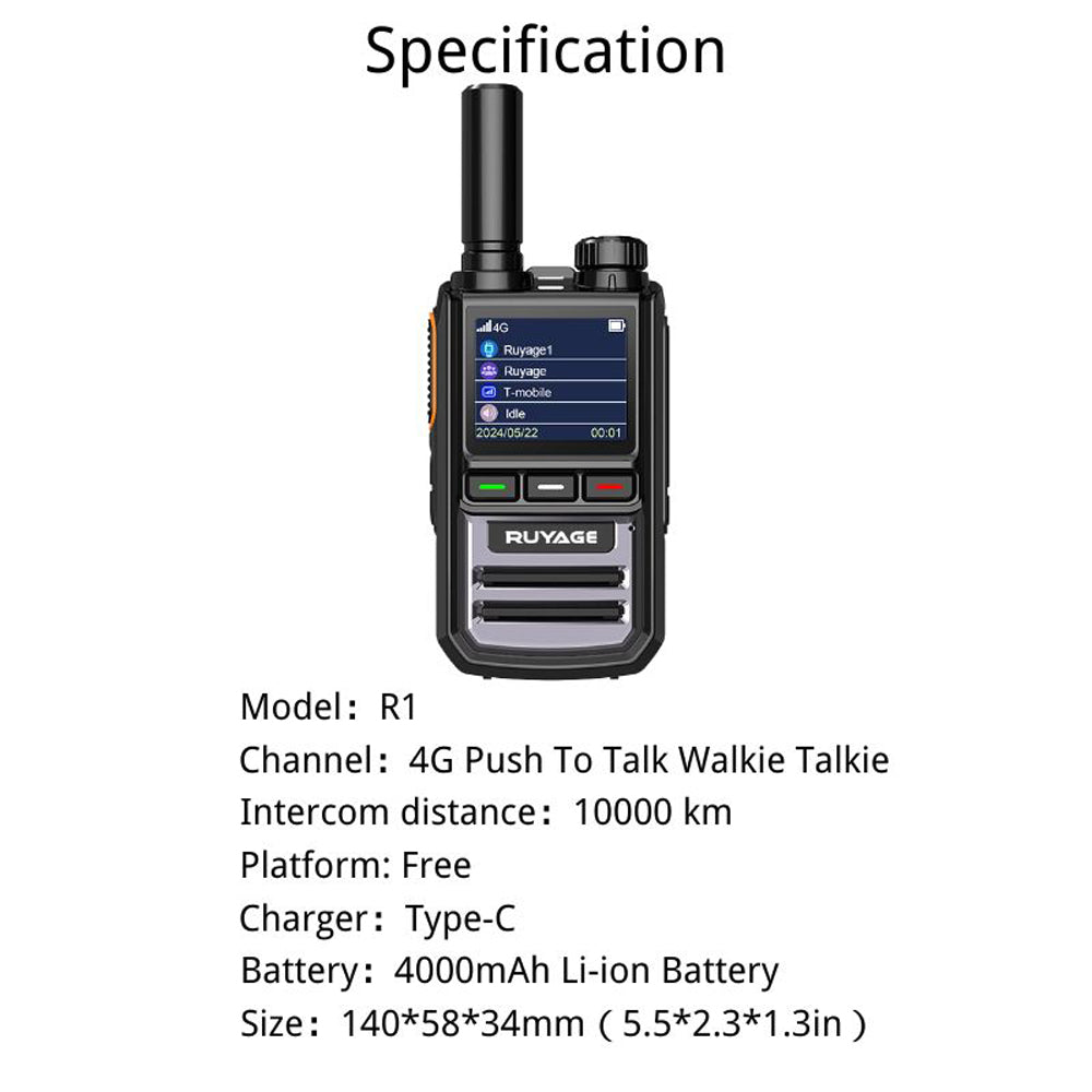 Ruyage R1 Two Way Radio Nationwide LTE Push-to-Talk Walkie Talkie