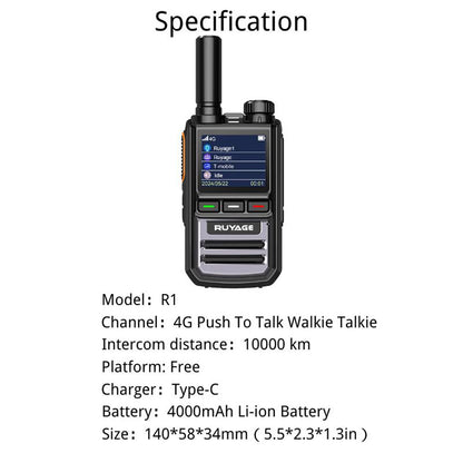 Ruyage R1 Two Way Radio Nationwide LTE Push-to-Talk Walkie Talkie