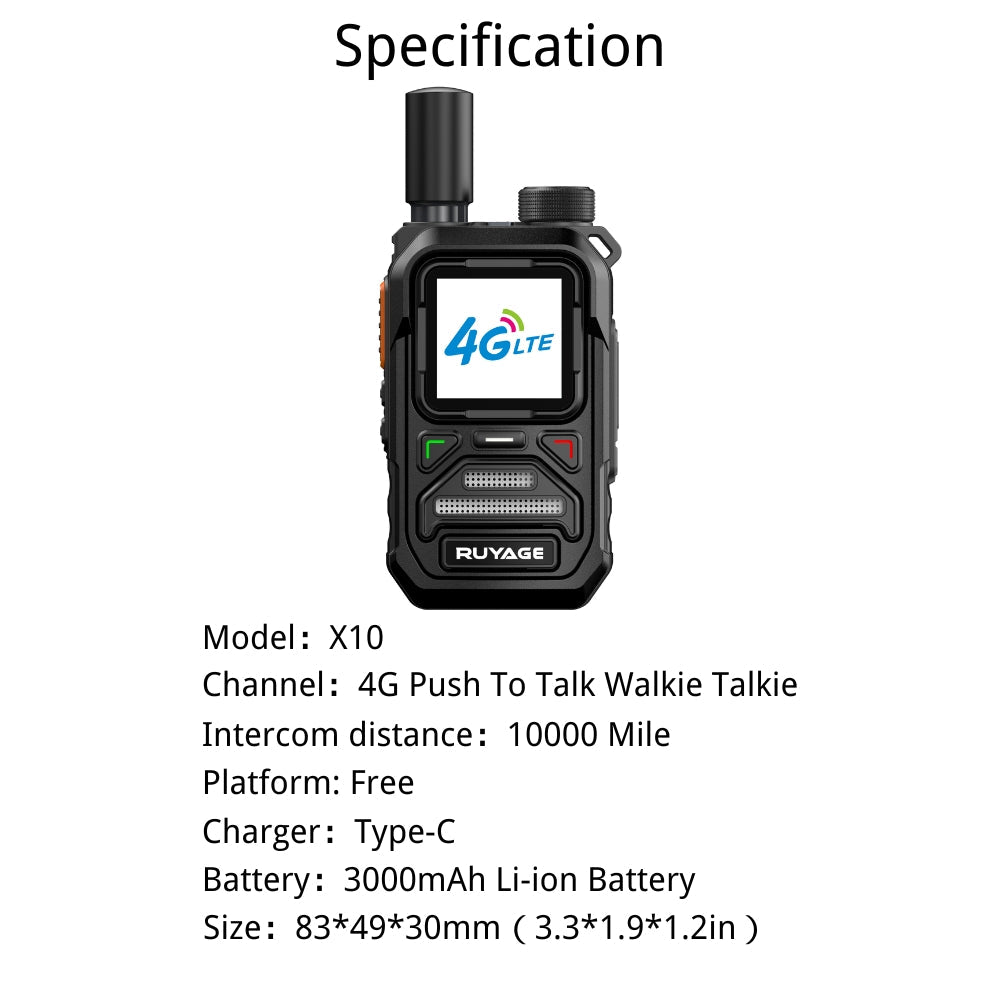 Ruyage X10 Two Way Radio Nationwide LTE Push-to-Talk Walkie Talkie
