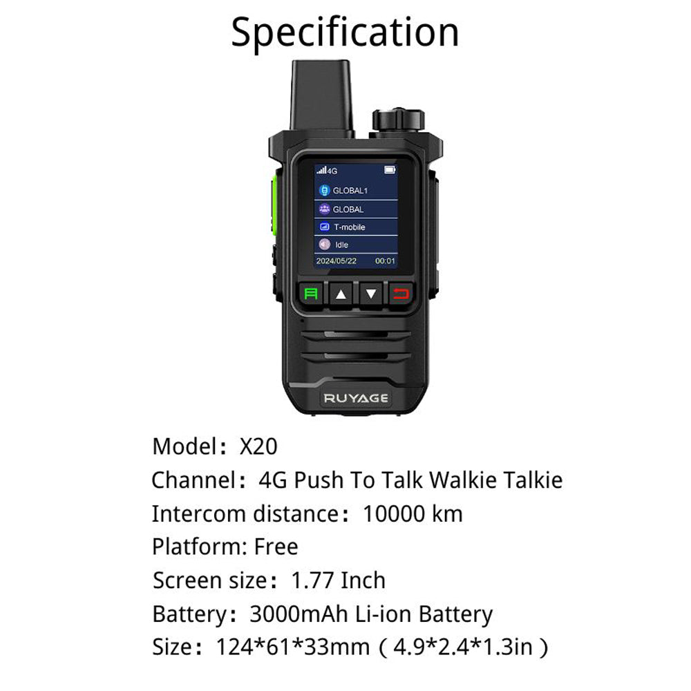 Ruyage X20 Two Way Radio Nationwide LTE Push-to-Talk Walkie Talkie
