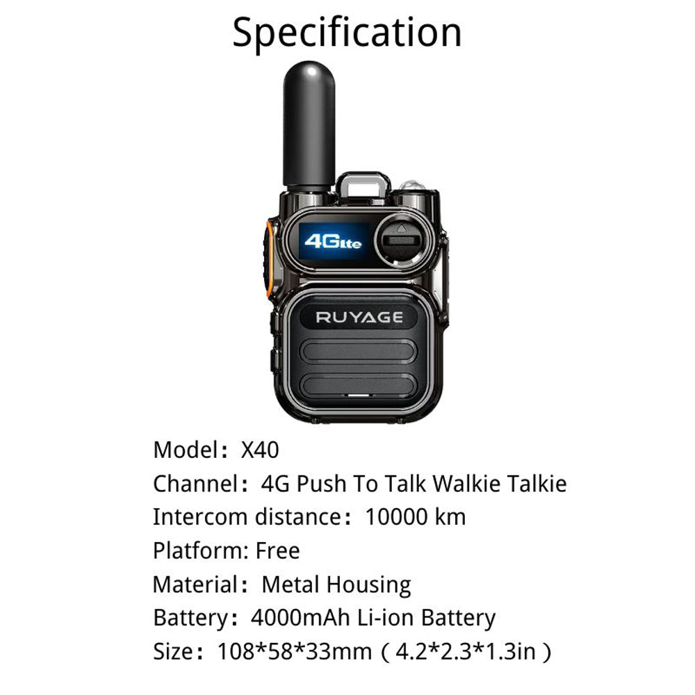 Ruyage X40 Two Way Radio Nationwide LTE Push-to-Talk Walkie Talkie