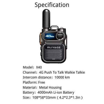 Ruyage X40 Two Way Radio Nationwide LTE Push-to-Talk Walkie Talkie