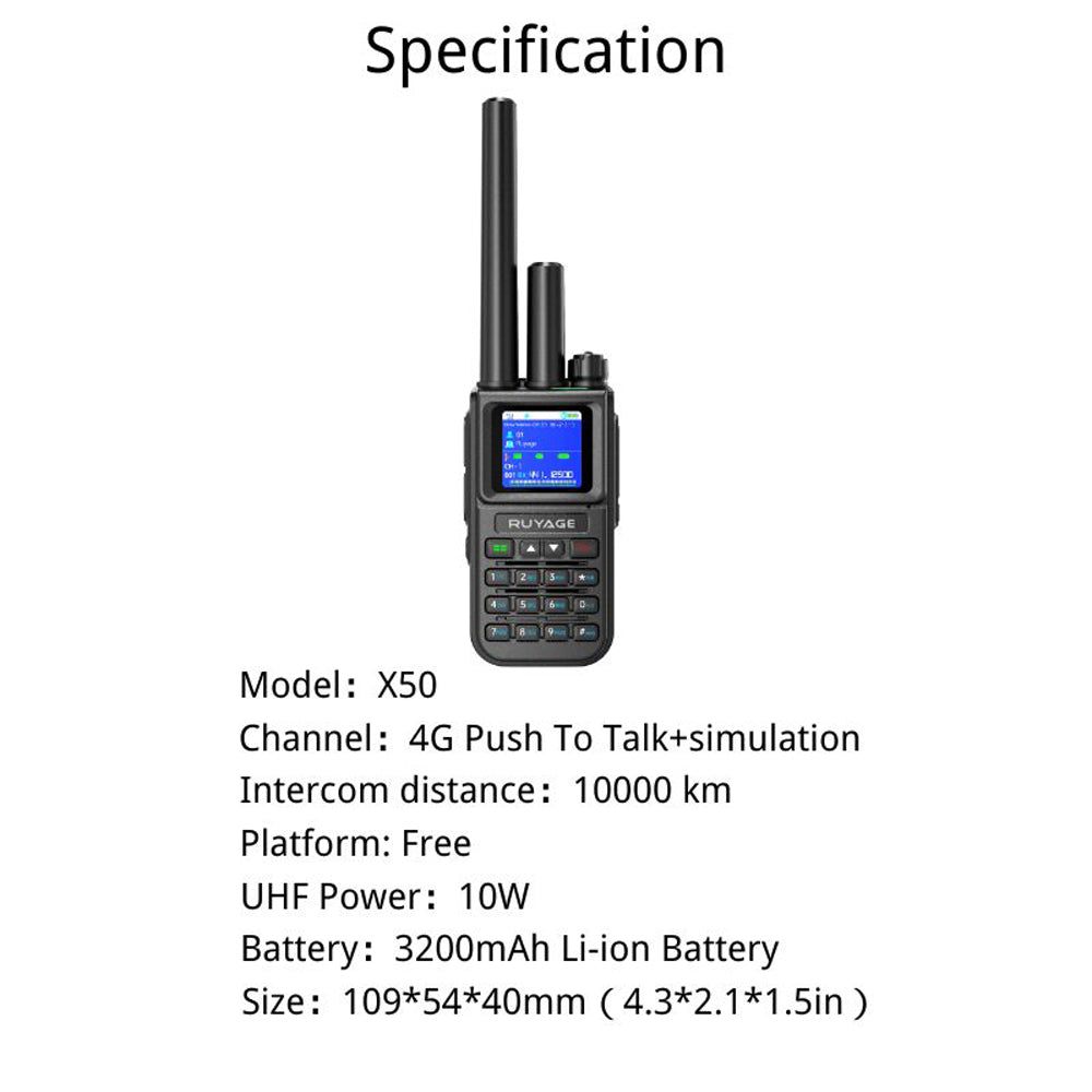 Ruyage X50 Dual Mode Long Range Radio Analog + 4G LTE PTT Walkie Talkie