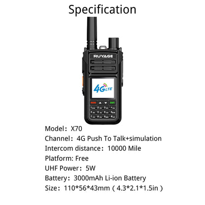 Ruyage X70 Dual Mode Long Range Radio Analog + 4G LTE PTT Walkie Talkie