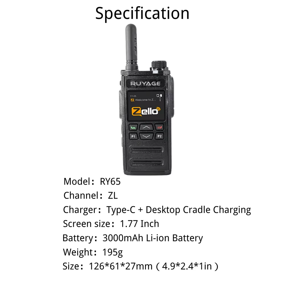 Ruyage RY65 Zello Push-to-Talk 4G LTE Long Range PoC Radio