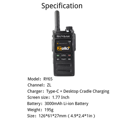 Ruyage RY65 Zello Push-to-Talk 4G LTE Long Range PoC Radio