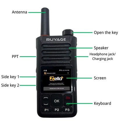 Ruyage RY68 Zello Push-to-Talk 4G LTE Long Range PoC Radio
