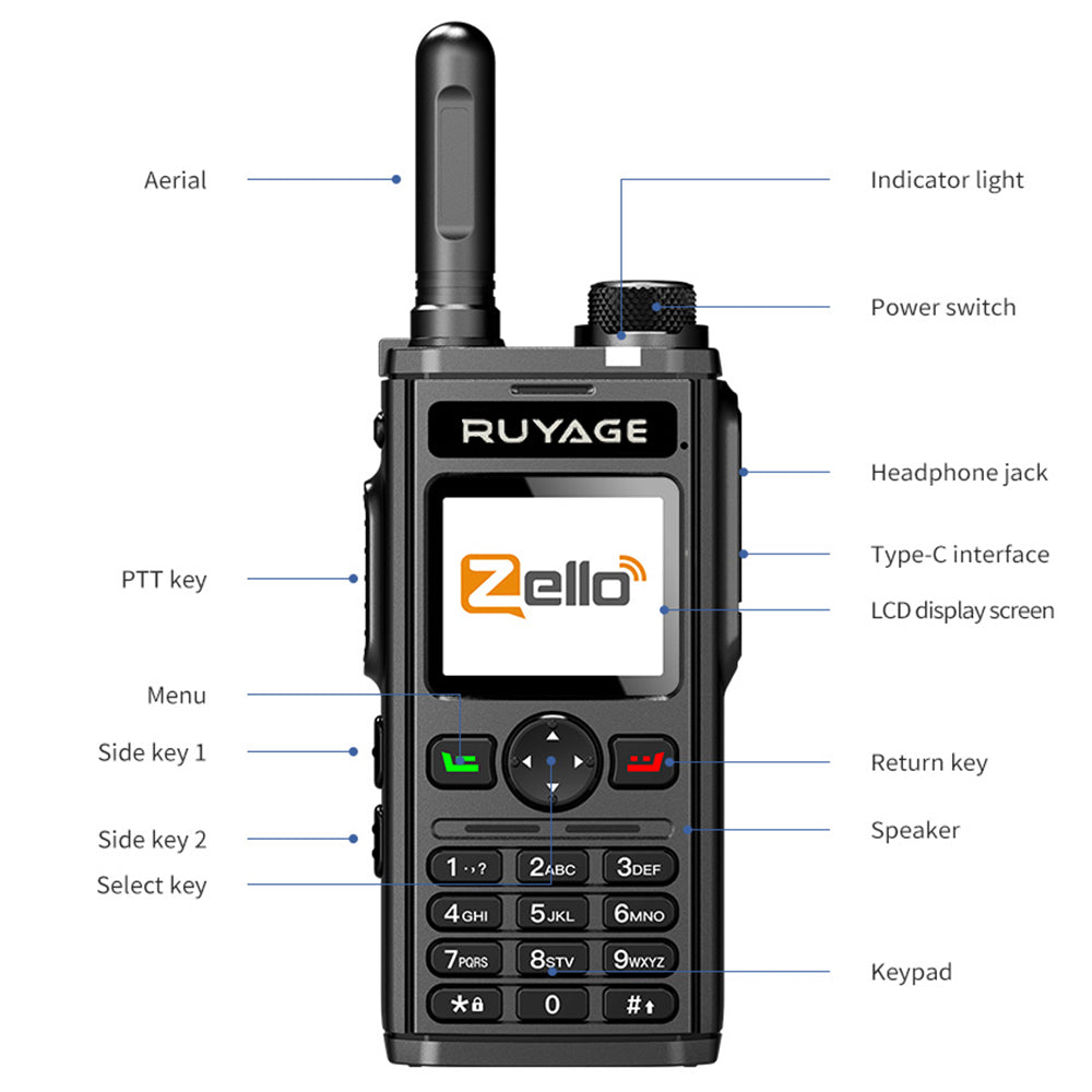 Ruyage RY98 Zello Push-to-Talk 4G LTE Long Range PoC Radio