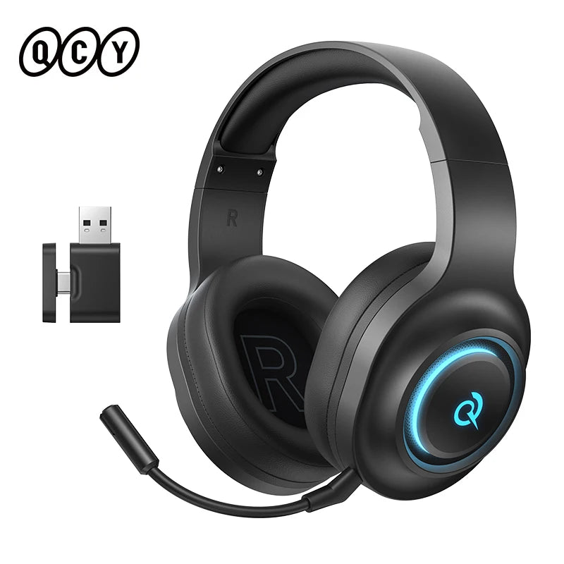 QCY Heroad V200 Gaming Headset Bluetooth 6.0 with Mic 50mm Driver 7.1 Surround Sound RGB Over Ear Headphones for PC Laptop PS4/5
