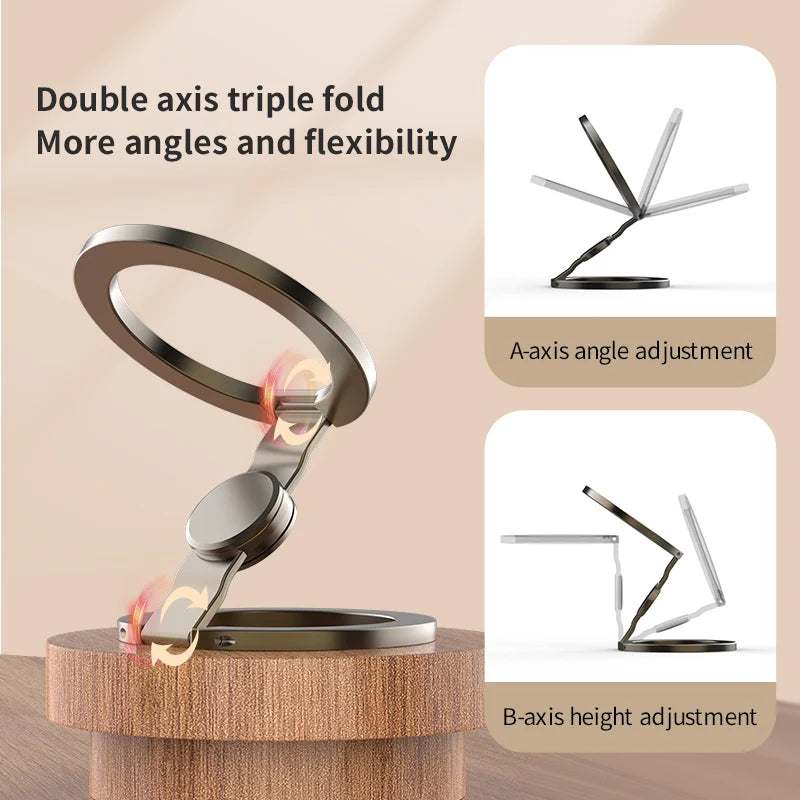 Foldable Double-Sided Mobile Phone Holder for Magsafe iPhone 17 16 15 14 13 360° Rotation Stand with Strong Magnet Finger Grip