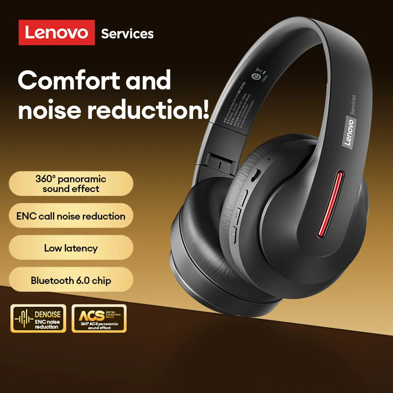 NEW Lenovo LES-107 Wireless Bluetooth 6.0 Headset Dolby Surround Sound Gaming Headphones AUX Wired Foldable Headset 26H Playtime