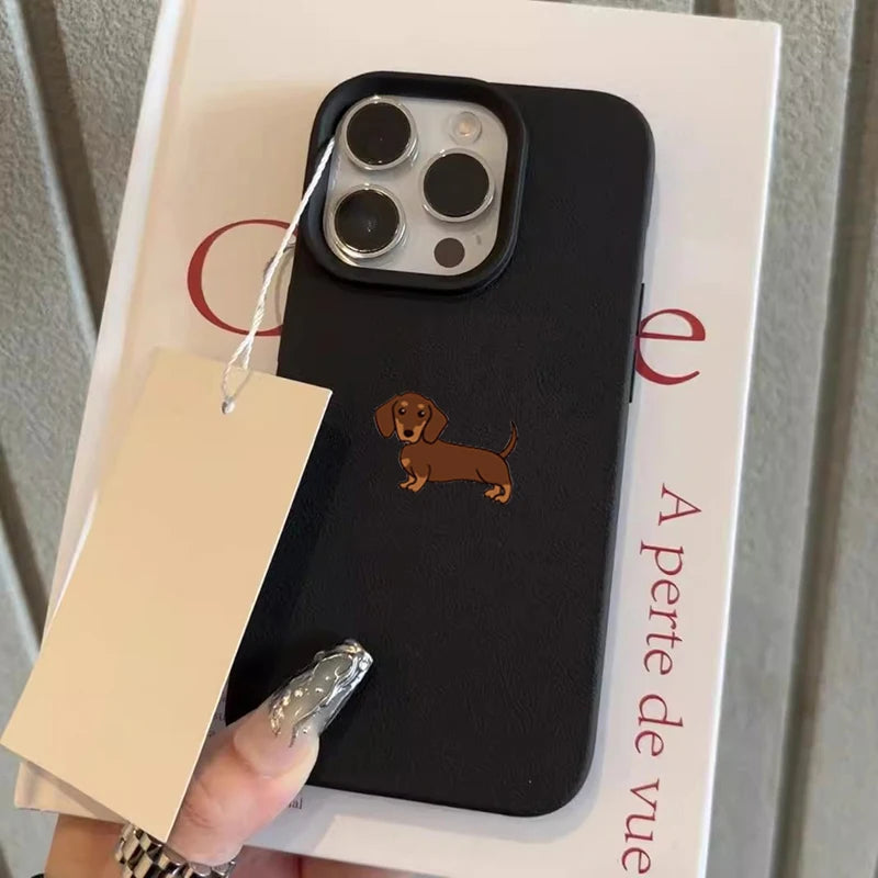 Phone Case For iPhone 11 12 13 14 15 16 17 Pro Max XS X XR 16E 16 Plus 17 Air Minimalist Brown Dachshund Pattern Soft TPU Cover