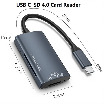 USB SD 4.0 Card Reader 2-in-1 Memory Card Reader for SDXC SD Micro SD UHS-II and UHS-I Cards USB A/Type-C to SD TF Card Reader