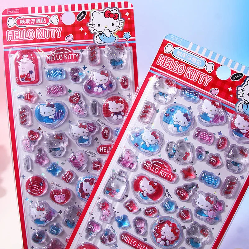 Kawaii Hello Kitty 3D Relief Stickers Cute Phone Case Laptop Water Bottle Decorations Stickers School Stationery Supplies