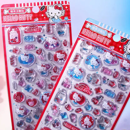 Kawaii Hello Kitty 3D Relief Stickers Cute Phone Case Laptop Water Bottle Decorations Stickers School Stationery Supplies