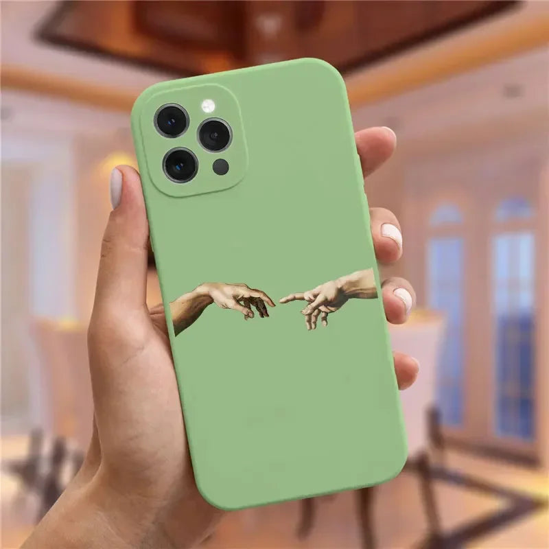 Art Fresco Michelangelo Creation of Adam Phone Case For iPhone 16 14 13 11 12 15 Pro Max Mini XR SE3 15 Plus David Lines Covers