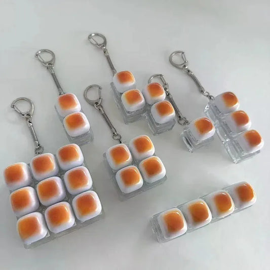 Caramel Bread Stress Relief Keyboard Keychain Backpack Pendant for Office Adult Accessory