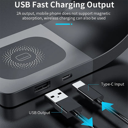 Qi 15W Magnetic Wireless Charger 4 in 1 Metal Shell 15W Fast Charging Station Stand for iPhone 12-17 Mobile Phones Airpods Watch