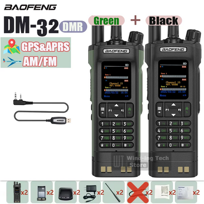 1PCS/2PCS BAOFENG DM-32 DMR Digital Walkie Talkie GPS APRS Dual Mode Analog TDMA Dual Time Slot AES256 Type-C AM Black Ham Radio