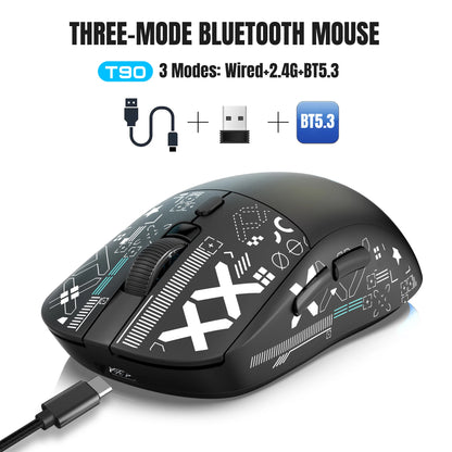 T90 Wireless Bluetooth Mouse RGB (BT1/BT2+ USB) 2.4GHz Rechargeable Silent Bluetooth Wireless Mouse with Type C Adapter