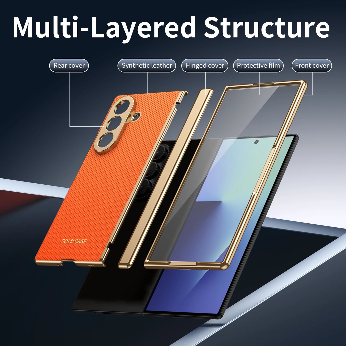 Case for Galaxy Z Fold 7/6/5/4 Phone Case With Screen Glass Film, Hinge Protector, Simple Solid Color Atmosphere Good Hand Feel