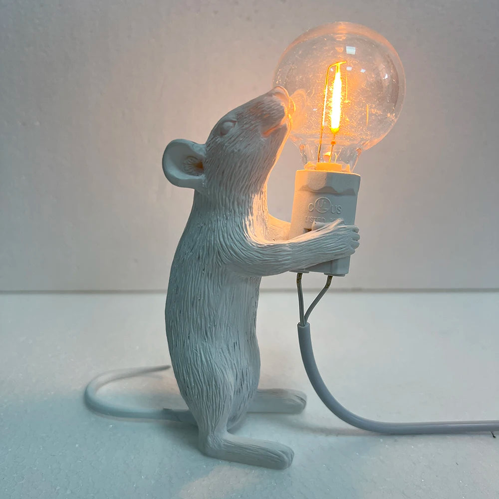 Modern Resin Animal LED Table Lamp - Mouse Cat Squirrel Design Night Light Desk Lighting Fixture for Home Decor