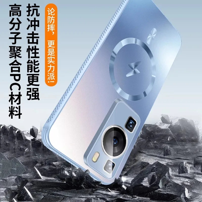 For Huawei P60 Pro Case P50 P60 Pro Support Magsafe Magnetic Wireless Charging Cover Frosted Funda Protect Camera Lens