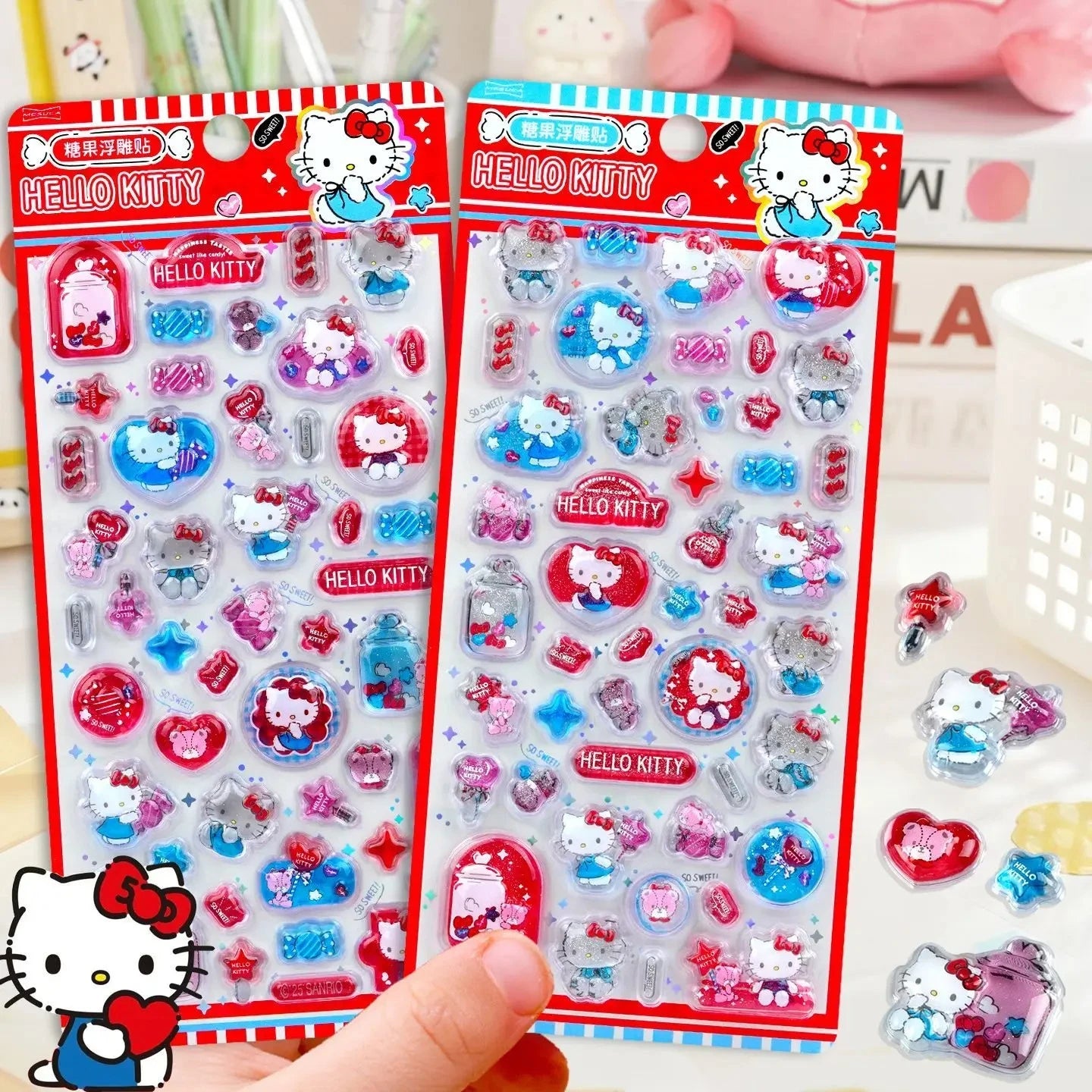 Kawaii Hello Kitty 3D Relief Stickers Cute Phone Case Laptop Water Bottle Decorations Stickers School Stationery Supplies