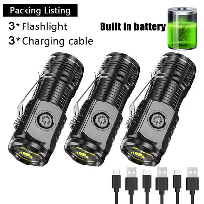 High Strong Power LED Flashlight Built-in Battery Rechargeable with Pen Clip Torch Outdoor Camping Emergency Lantern