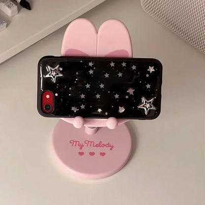 New Sanrio Foldable Phone Stand Melody Kuromi Portable Anti-Slip Base Soft Silicone Compatible with All Smartphones Tablets Gift