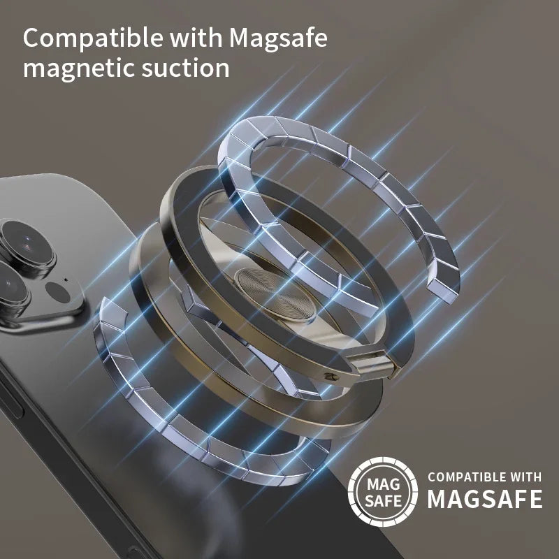 Foldable Double-Sided Mobile Phone Holder for Magsafe iPhone 17 16 15 14 13 360° Rotation Stand with Strong Magnet Finger Grip