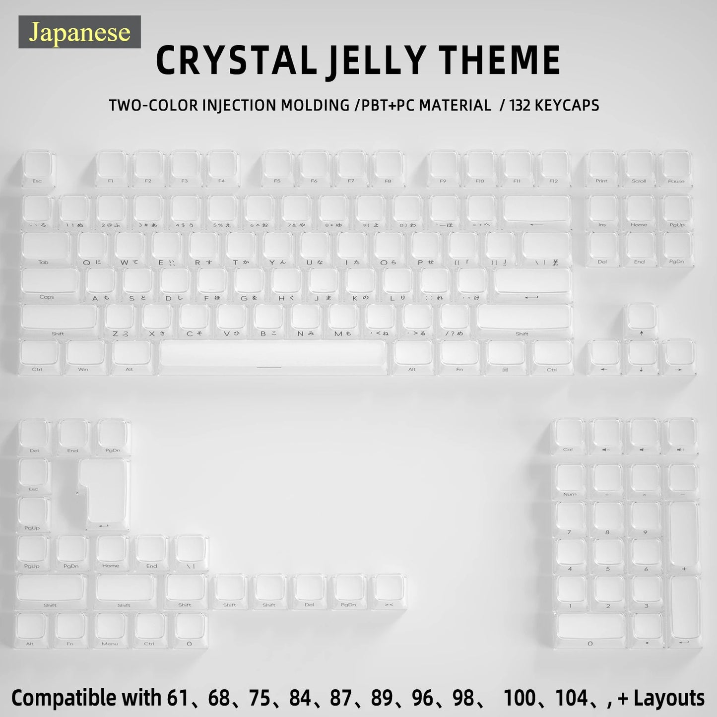 Crystal Jelly Side Front Printed Keycaps for Mechanical Keyboard 60 75 80 100 Layout Key Caps Korean Japanese Русский Arabic