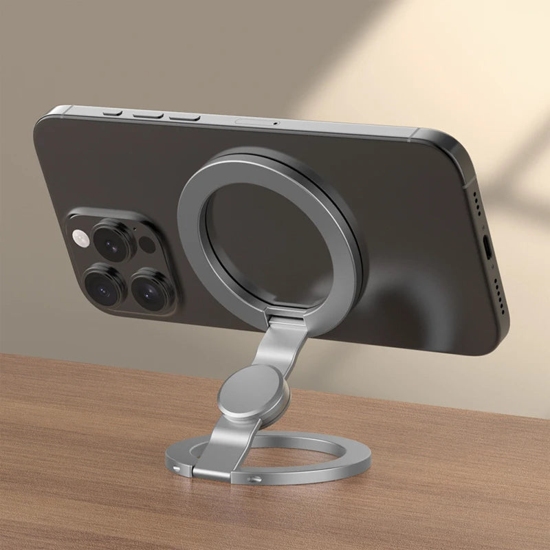 Foldable Double-Sided Mobile Phone Holder for Magsafe iPhone 17 16 15 14 13 360° Rotation Stand with Strong Magnet Finger Grip