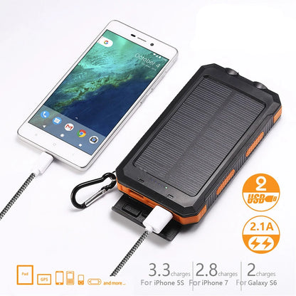 Solar Power Bank 200000mAh Waterproof Portable Solar Panel Powerbank External Battery Charger Powerbank with LED Camping Light